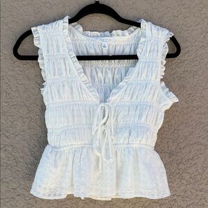 Kibou White Ruffled Tie-Front Peplum Blouse